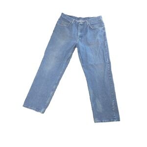 Wrangler Jeans Mens 34x29 Blue Denim Relaxed Fit Work Pants Outdoors 9760WDR